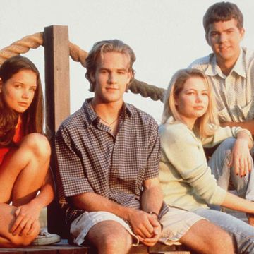 Dawson's Creek cast, 1997, Katie Holmes (Joey Potter), James Van Der Beek (Dawson Leery), Michelle Williams (Jennifer Lindley) and Joshua Jackson (Pacey)