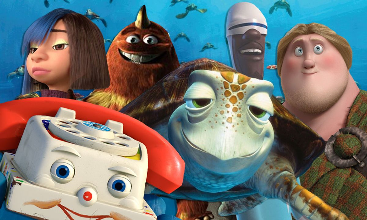 Pixar secondary characters, Chatter Telephone, Toy Story, Crush, Finding Nemo, Frozone, Incredibles