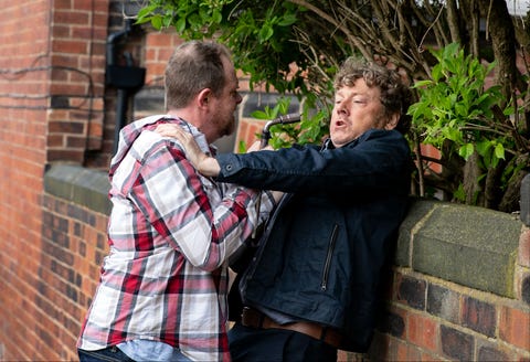 EMBARGO 07.00 12/06/2018 Dan and Daz Spencer fight in Emmerdale Dan and Daz Spencer fight in Emmerdale