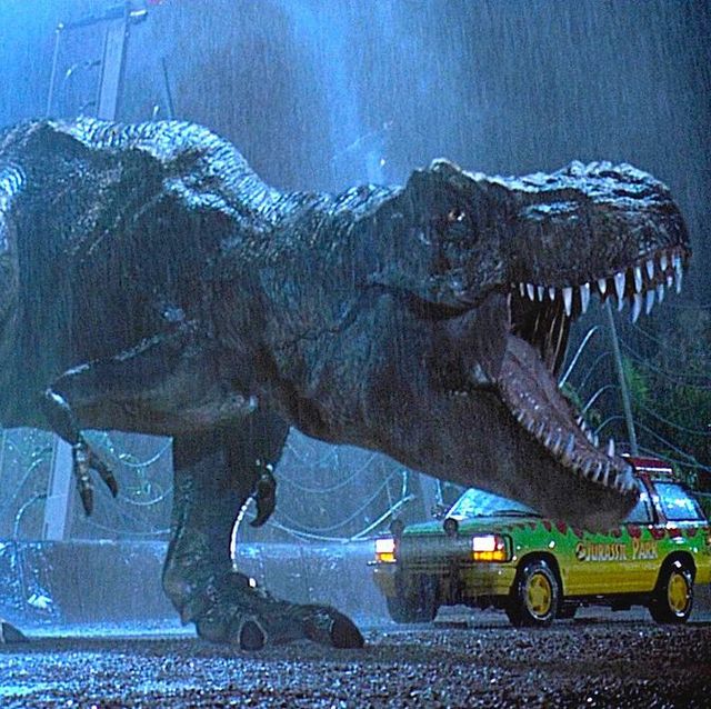 tyrannosaurus in the rain in jurassic park