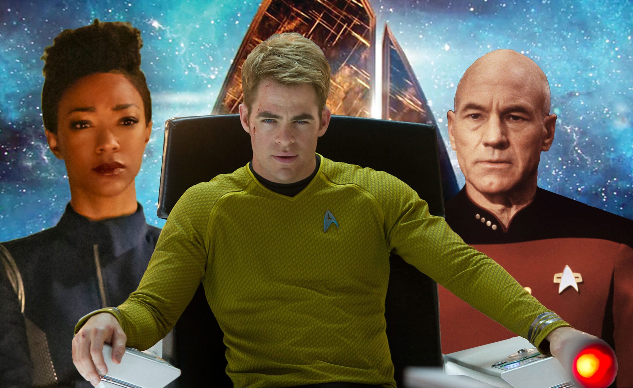 PHOTOSHOP, Star Trek, Sonequa Martin Green (Michael Burnham), Chris Pine (Kirk), Patrick Stewart (Picard)