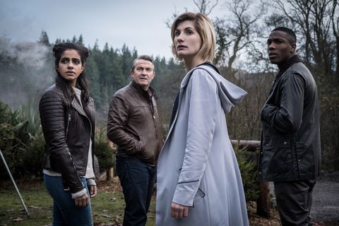 Doctor Who series 11 with Jodie Whittaker (the Doctor), Bradley Walsh (Graham), Tosin Cole (Ryan) and Mandip Gill (Yaz)