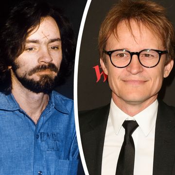 Charles Manson and Damon Herriman side by side