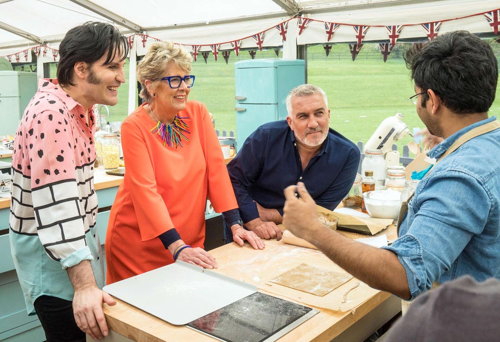 noel fielding, prue leith, paul hollywood, the great british bake off 2018, gbbo