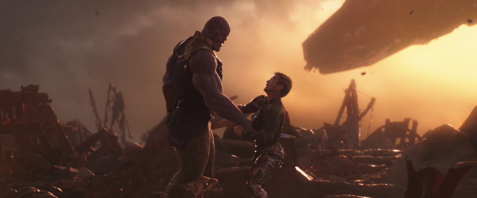 Thanos stabs Iron Man on Titan in Avengers Infinity War