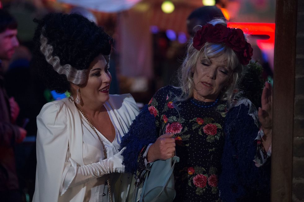Kat Moon and Jean Slater after a night out in EastEnders