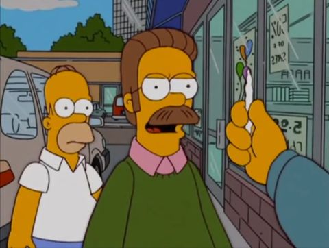 Ned Flanders is offered a spliff by Canadian Flanders in The Simpsons