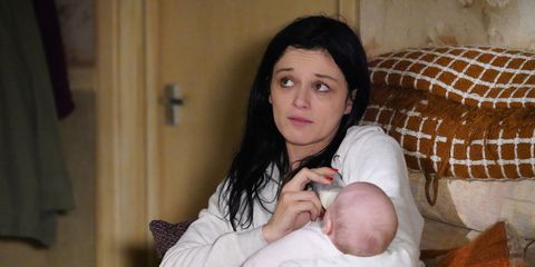 Hayley Slater tries to bond with her baby in EastEnders
