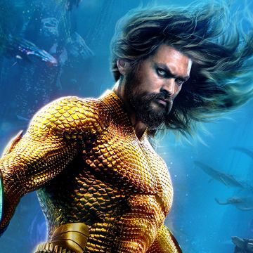 aquaman poster with jason momoa posing in armour