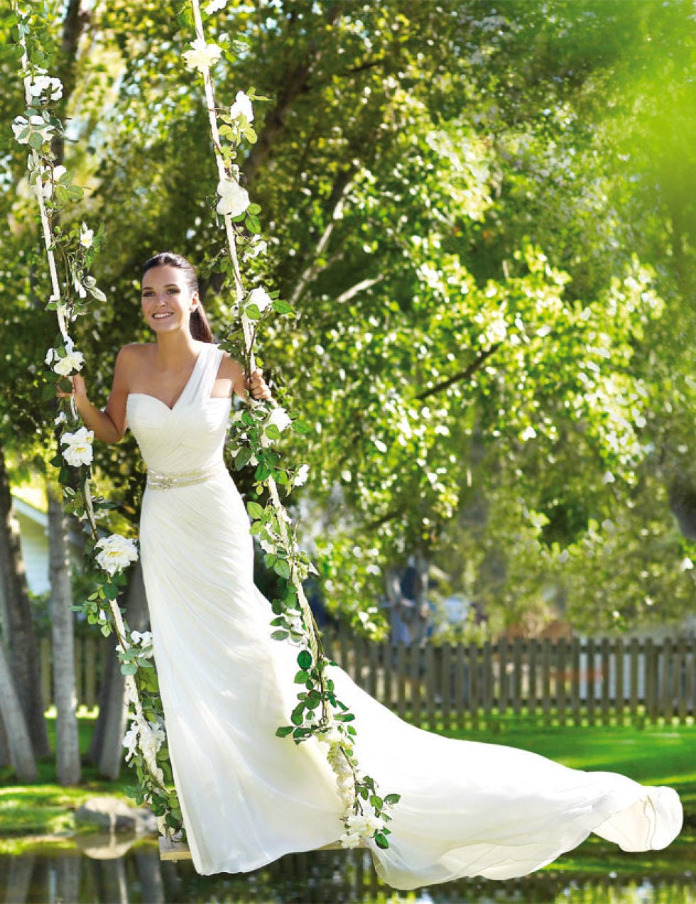 Clothing, Green, Dress, Bridal clothing, People in nature, Wedding dress, Gown, Summer, Formal wear, Bride, 