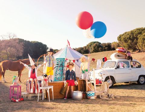 Balloon, Classic car, Party supply, Full-size car, Sedan, Working animal, City car, Village, Notchback, Subcompact car, 