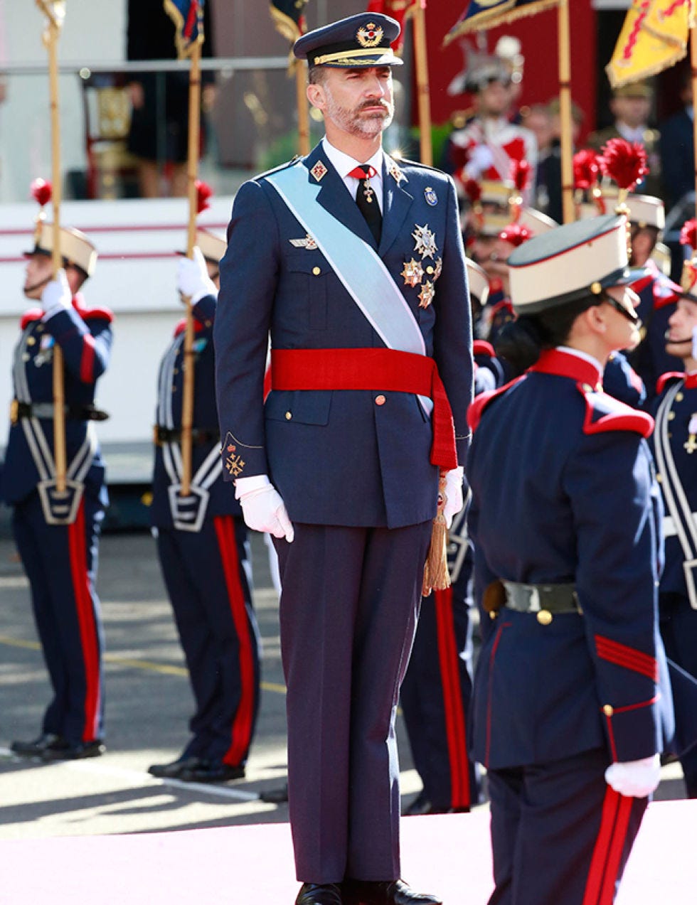 Standing, Uniform, Collar, Hat, Headgear, Umbrella, Blazer, Military uniform, Military person, Military organization, 