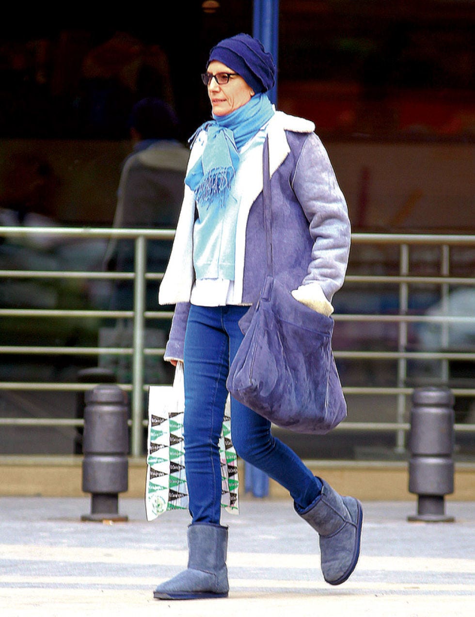 Blue, Winter, Outerwear, Denim, Jeans, Jacket, Street fashion, Boot, Electric blue, Fashion accessory, 