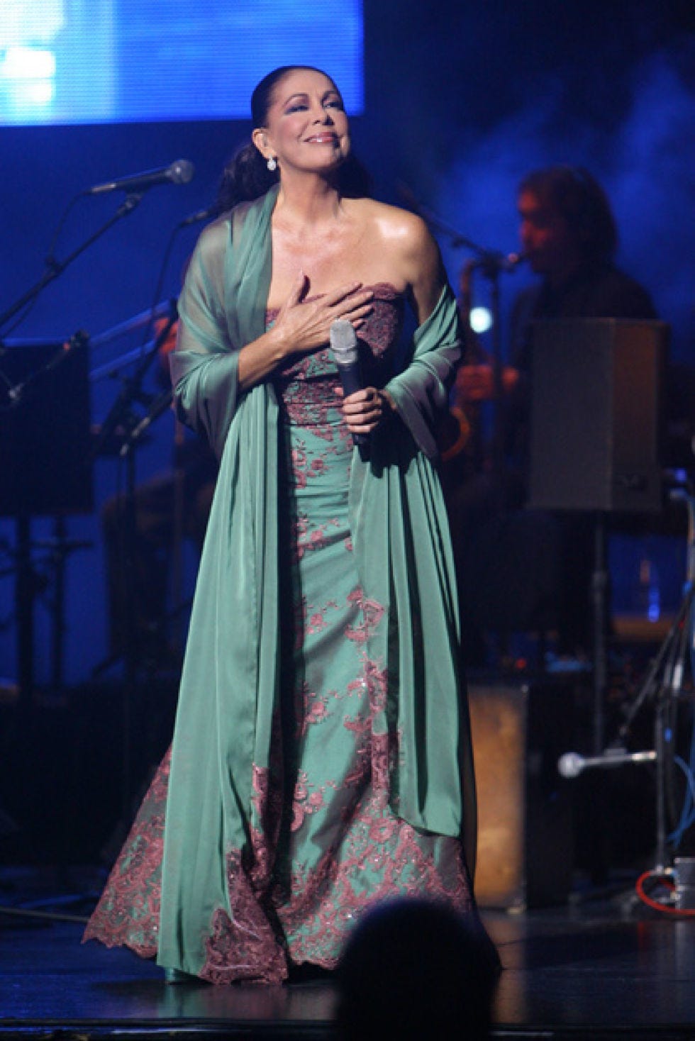 Microphone, Entertainment, Dress, Stage equipment, Performance, Fashion, Microphone stand, Stage, Gown, Public event, 