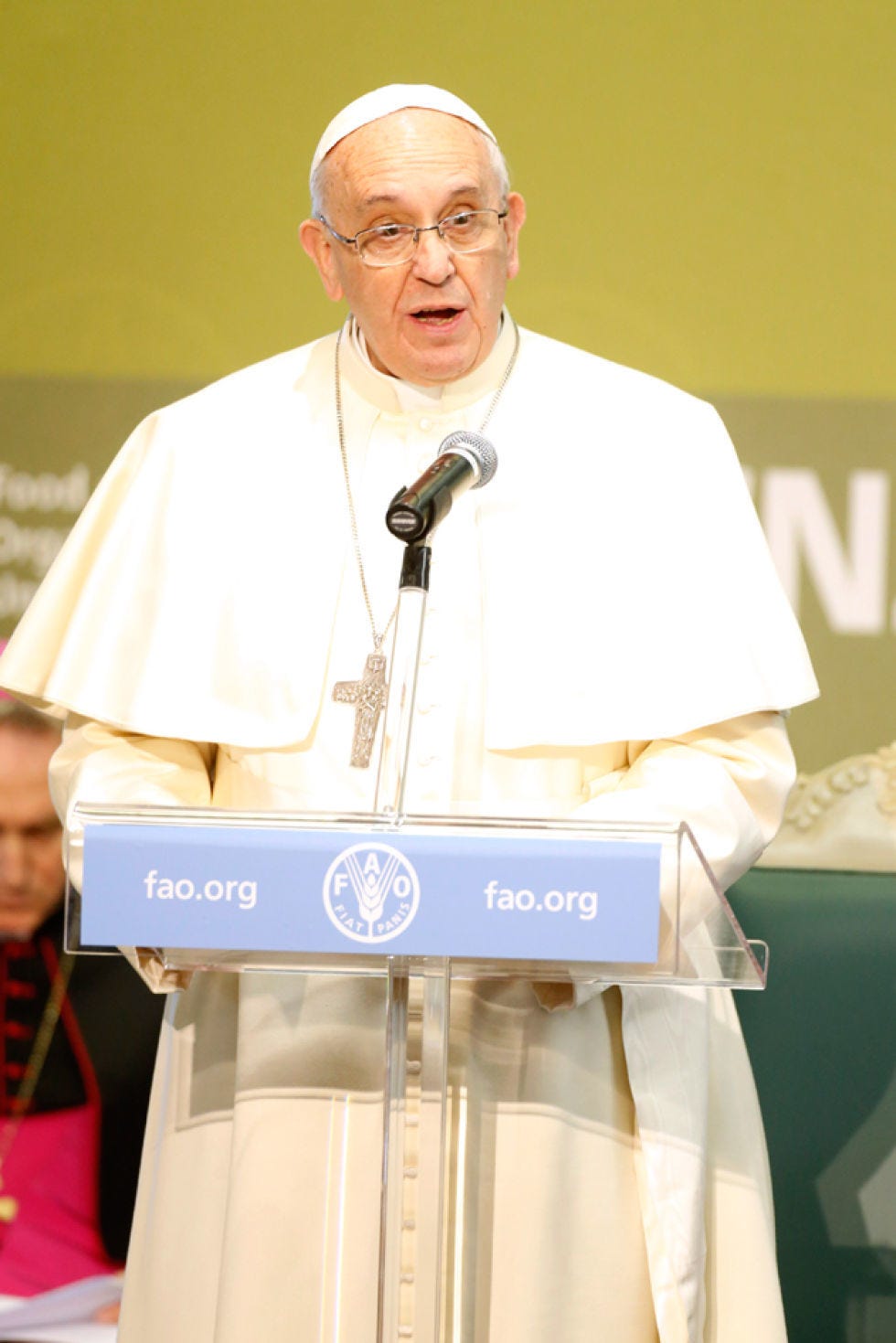 Audio equipment, Microphone, Podium, Public speaking, Lectern, Collar, Dress shirt, Clergy, Priesthood, Bishop, 