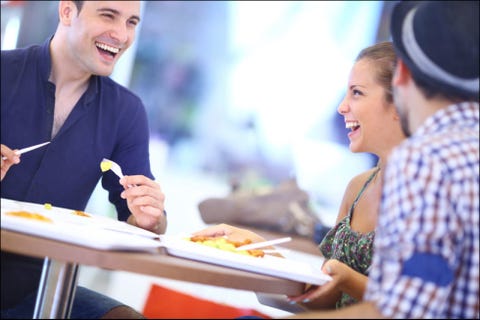 Smile, Mouth, Happy, Tableware, Cuisine, Conversation, Laugh, Dish, Customer, Meal, 
