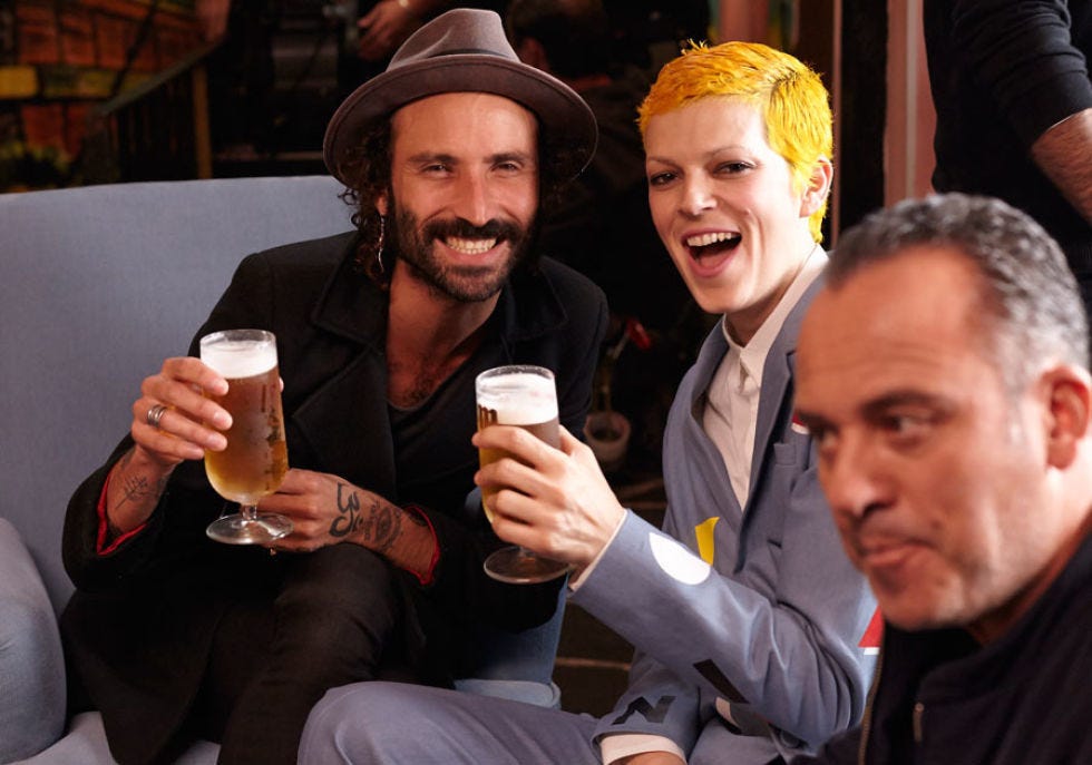 Face, Beer, Hat, Alcohol, Alcoholic beverage, Beer glass, Drink, Barware, Facial hair, Tableware, 