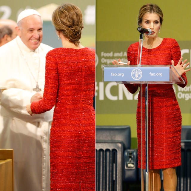 Dress, Microphone, Red, Formal wear, One-piece garment, Day dress, Cocktail dress, Stage equipment, Makeover, Speech, 