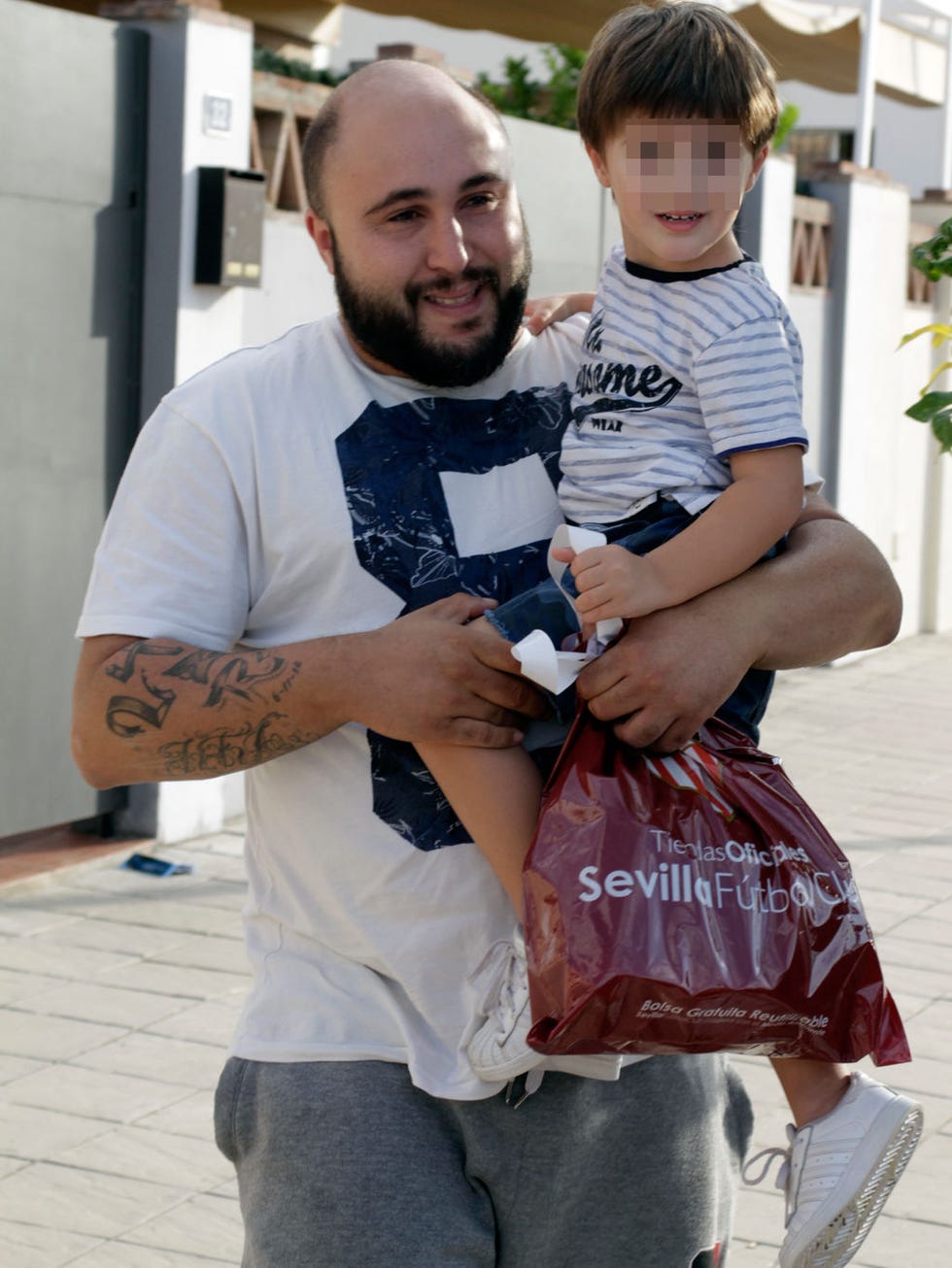 Facial hair, Beard, Bag, Moustache, Street fashion, Plastic bag, Love, Bermuda shorts, Pocket, Father's day, 