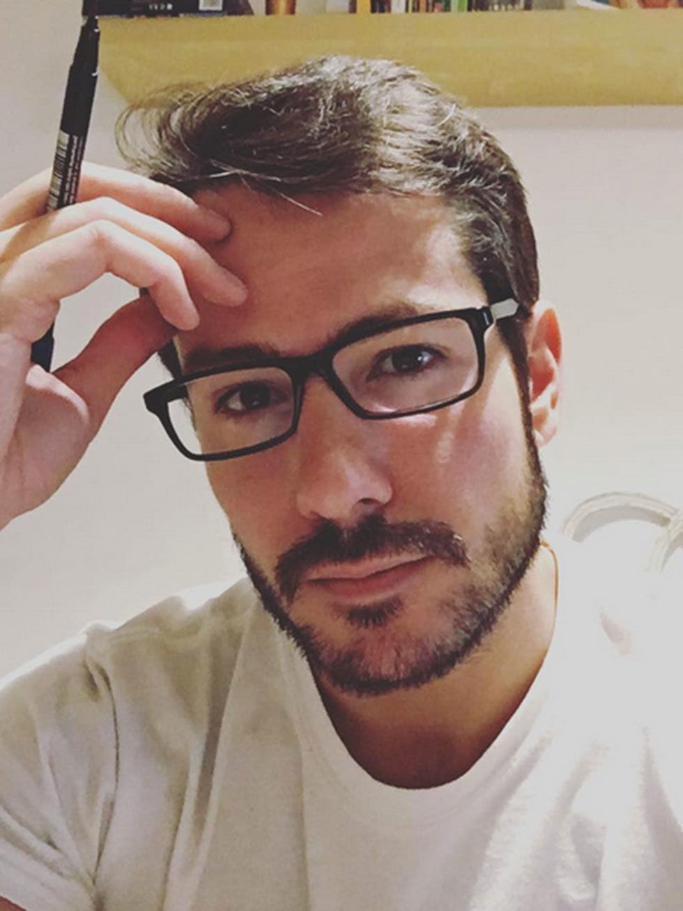 Eyewear, Facial hair, Vision care, Lip, Cheek, Glasses, Hairstyle, Eye, Chin, Forehead, 