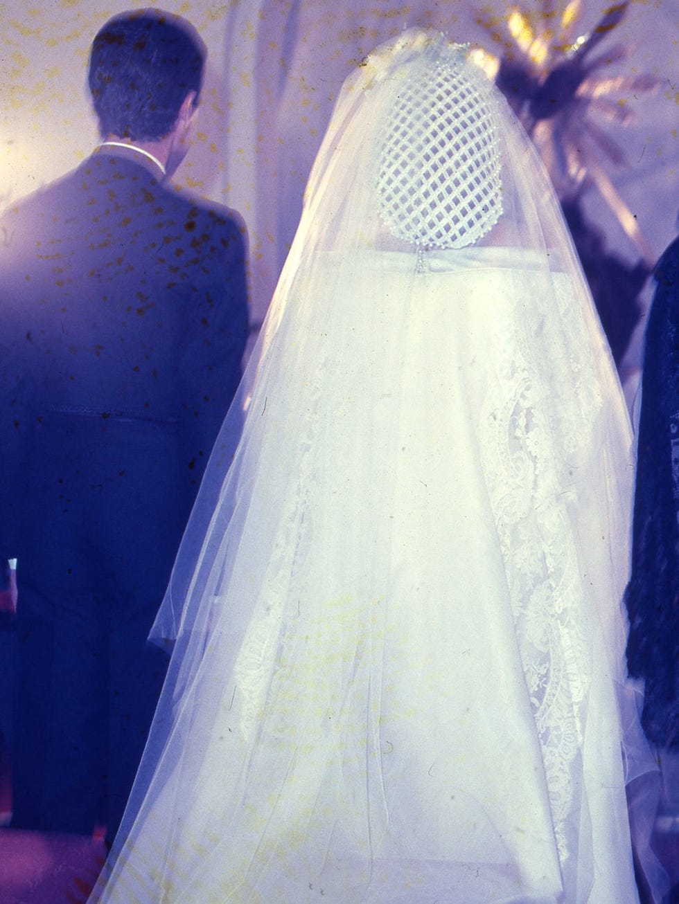 Blue, Bridal veil, Veil, Bridal clothing, Photograph, Wedding dress, Bridal accessory, Formal wear, Bride, Suit, 