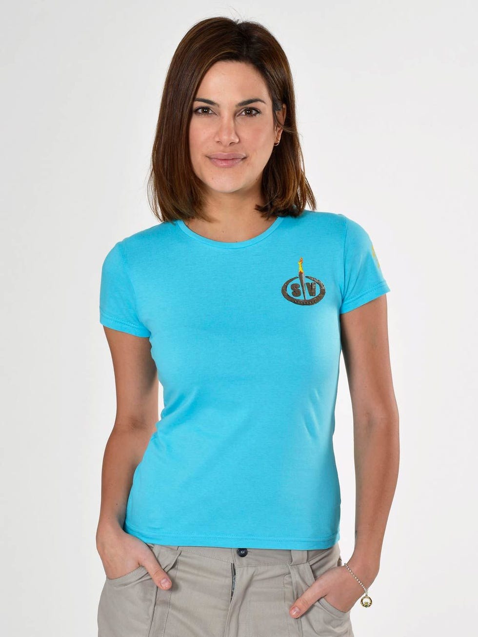 Arm, Blue, Human body, Sleeve, Shoulder, Elbow, Standing, Joint, Teal, T-shirt, 