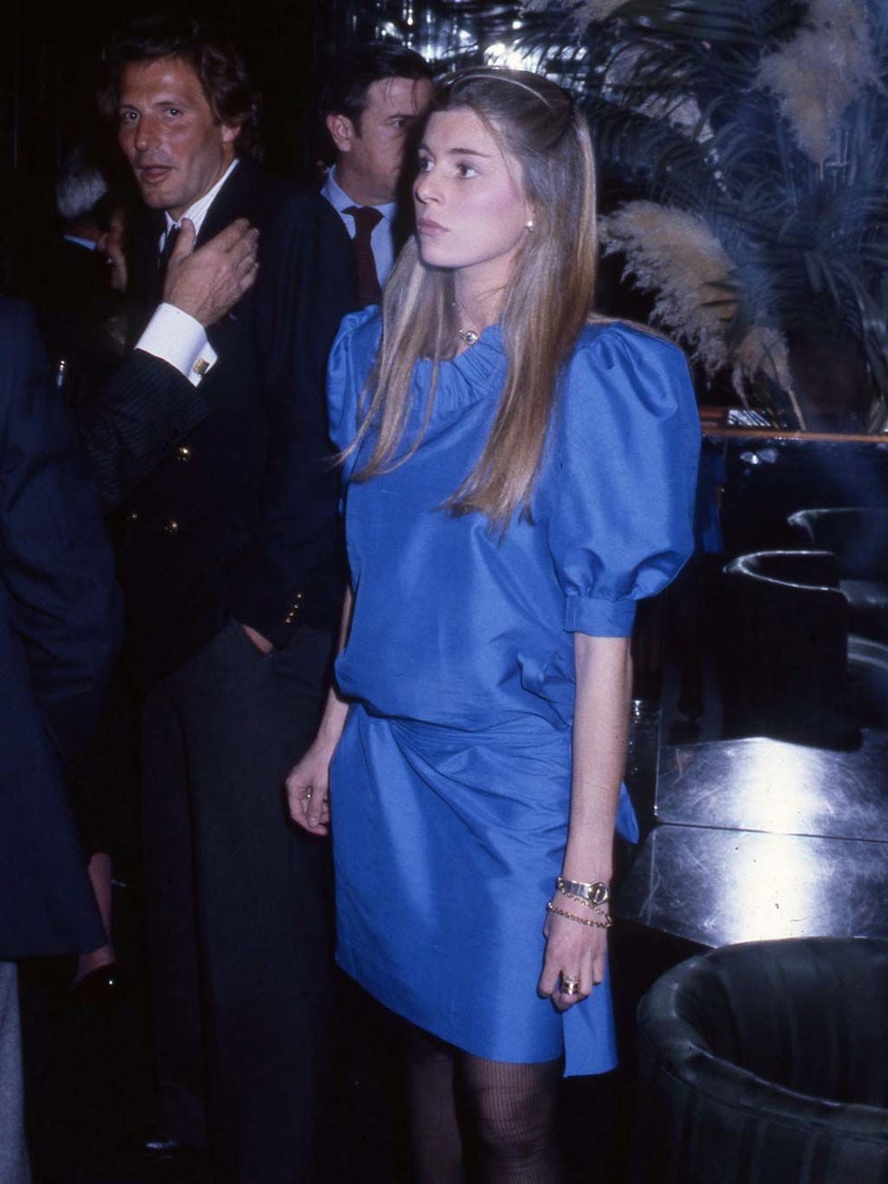 Outerwear, Coat, Formal wear, Dress, Fashion, Blazer, Suit trousers, Electric blue, Cobalt blue, Long hair, 