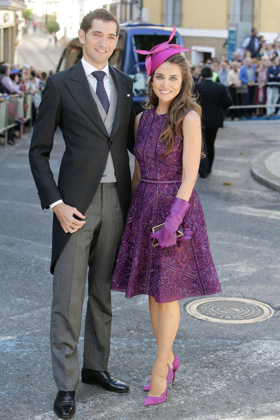 Clothing, Smile, Coat, Trousers, Shirt, Collar, Outerwear, Dress, Purple, Pink, 