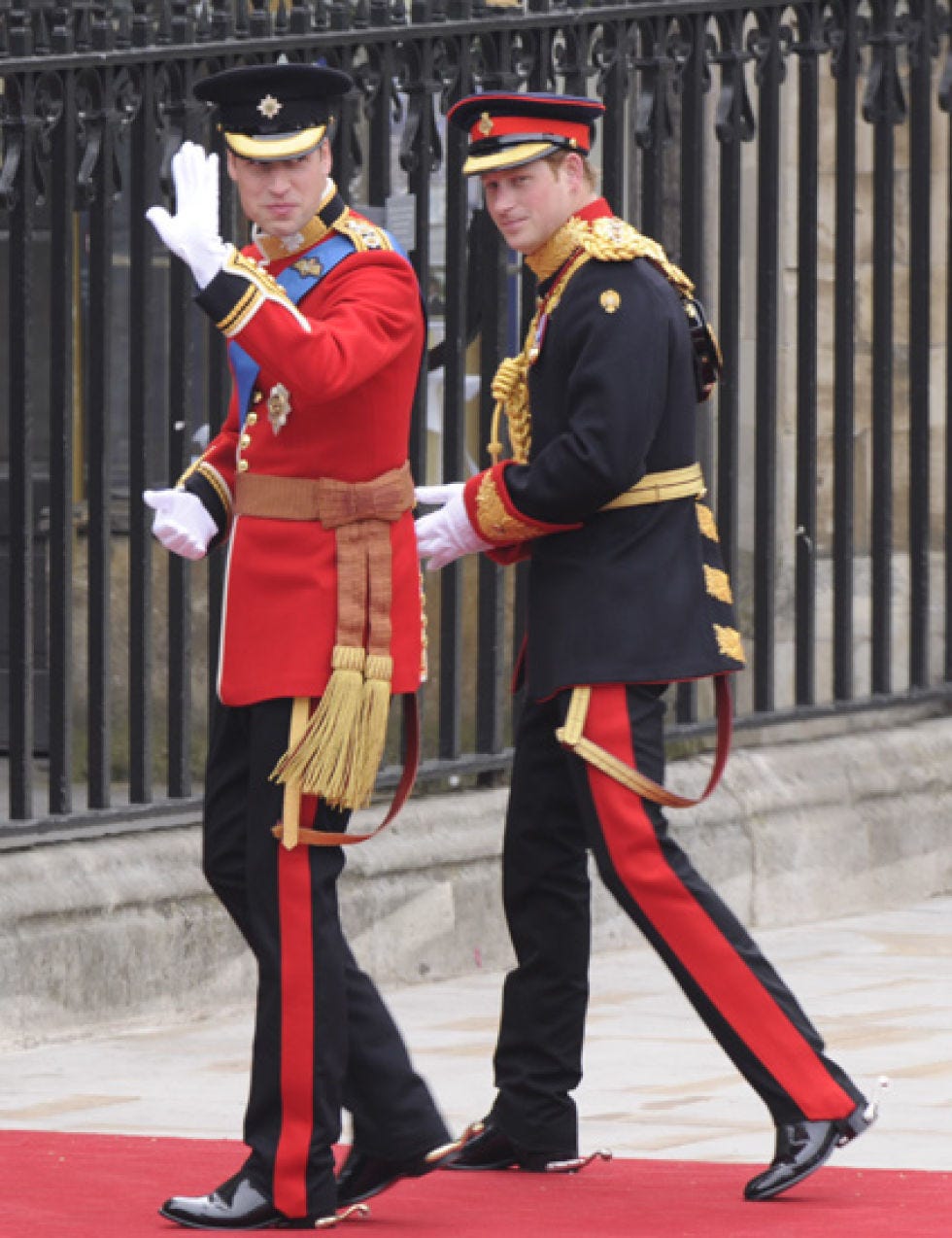 Shoe, Standing, Uniform, Cap, Hat, Headgear, Carpet, Suit trousers, Gesture, Military uniform, 