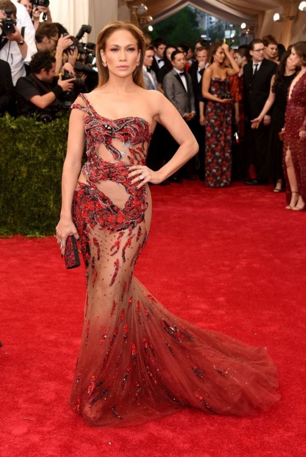 Clothing, Flooring, Dress, Shoulder, Carpet, Joint, Red, Premiere, Formal wear, Gown, 