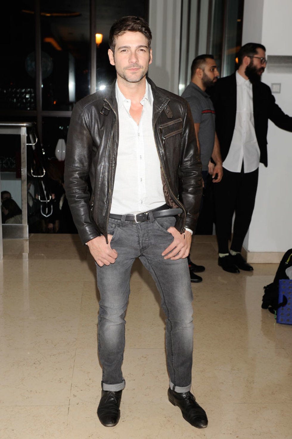 Clothing, Leg, Brown, Jacket, Trousers, Denim, Coat, Jeans, Textile, Shirt, 