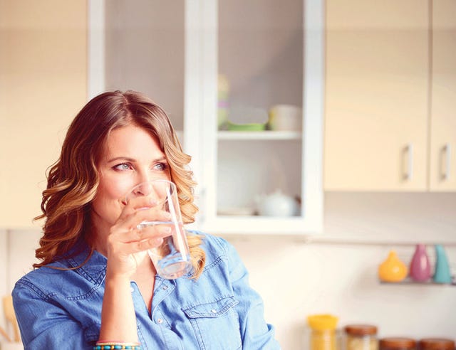 Jacket, Shelving, Shelf, Drink, Brown hair, Cupboard, Blond, Bracelet, Drinking, Kitchen, 