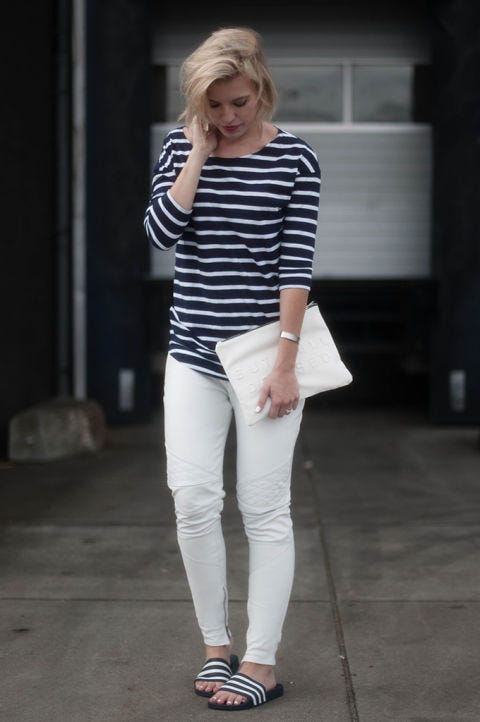 Leg, Sleeve, Shoulder, Human leg, Textile, Joint, Outerwear, White, Style, Street fashion, 