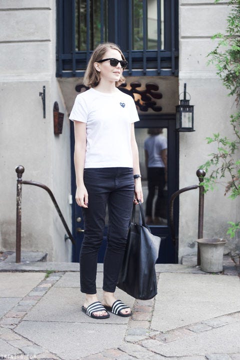 Clothing, Eyewear, Shoulder, Textile, Joint, Outerwear, White, Bag, Fashion accessory, Sunglasses, 