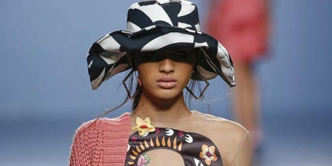 Clothing, Shoulder, Hat, Fashion model, Style, Dress, Fashion accessory, Costume accessory, Fashion, Fashion show, 