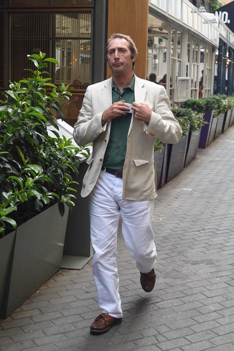 Trousers, Shoe, Dress shirt, Collar, Street fashion, Slipper, Suit trousers, Pocket, Sidewalk, Flowerpot, 