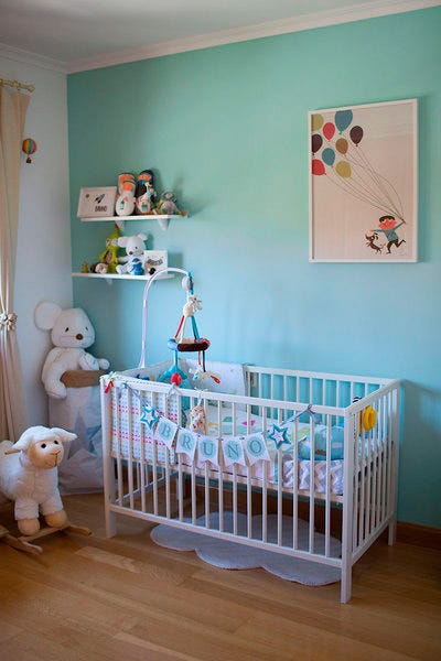 Wood, Blue, Product, Room, Interior design, Green, Floor, Textile, Infant bed, Home, 