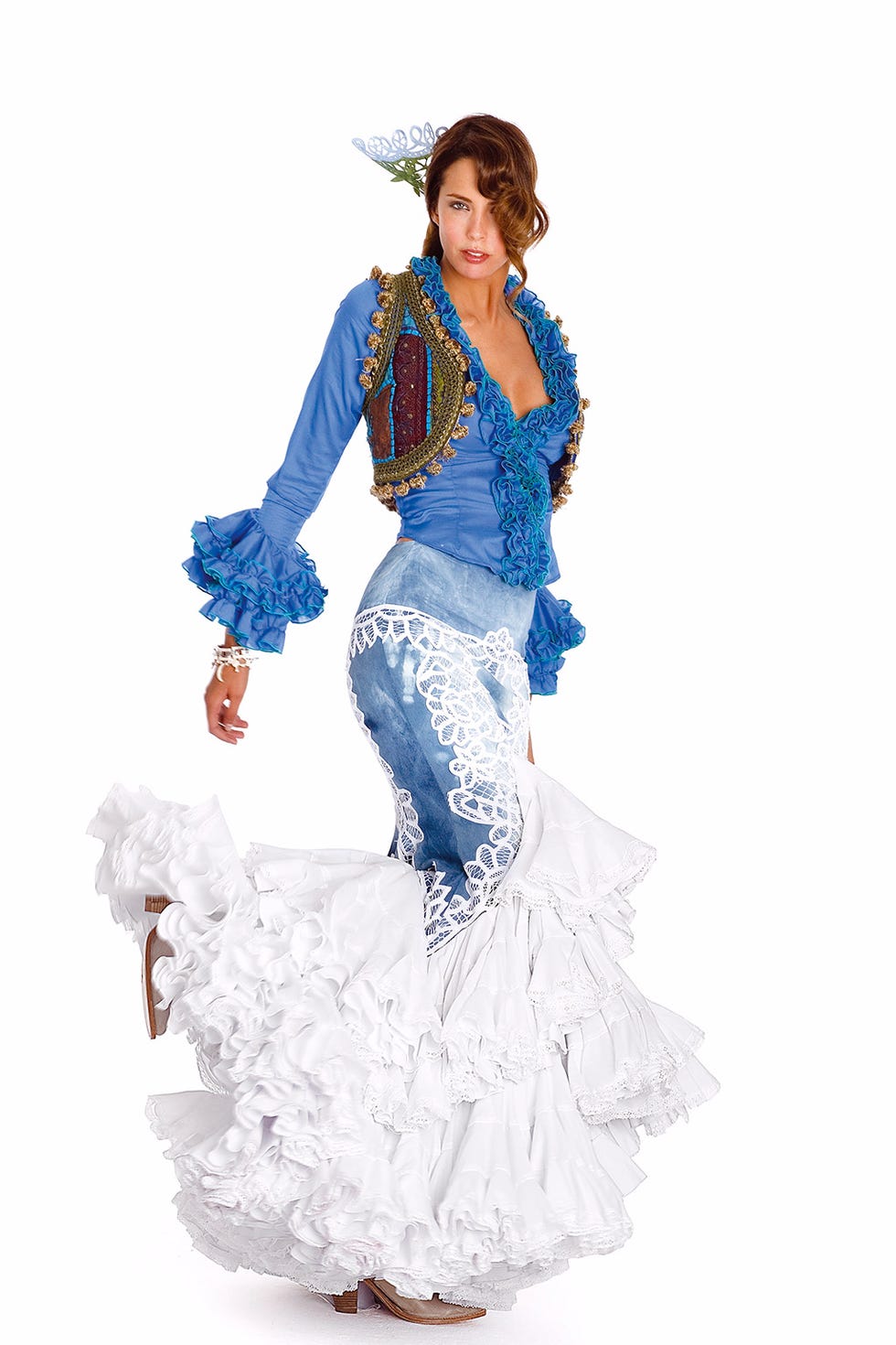 Hat, Textile, Costume design, Costume, Headgear, Costume accessory, Fashion, Costume hat, Electric blue, Embellishment, 