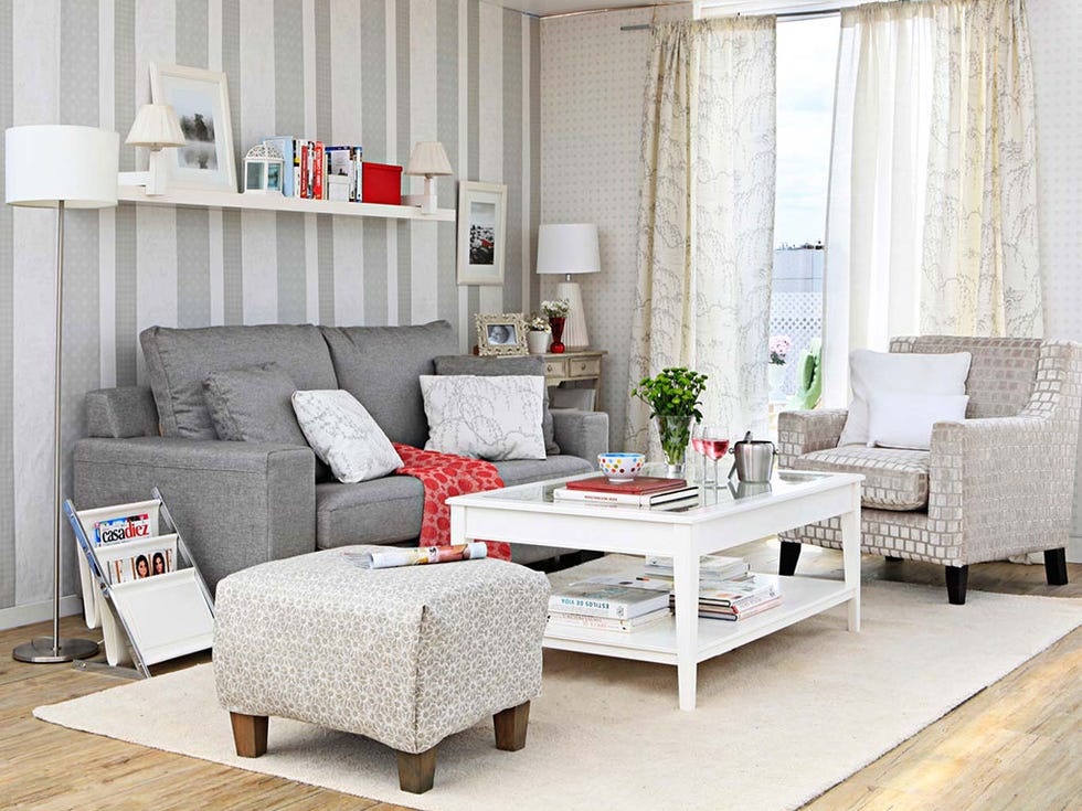 Room, Interior design, Floor, Living room, Flooring, Table, Furniture, Home, White, Wall, 