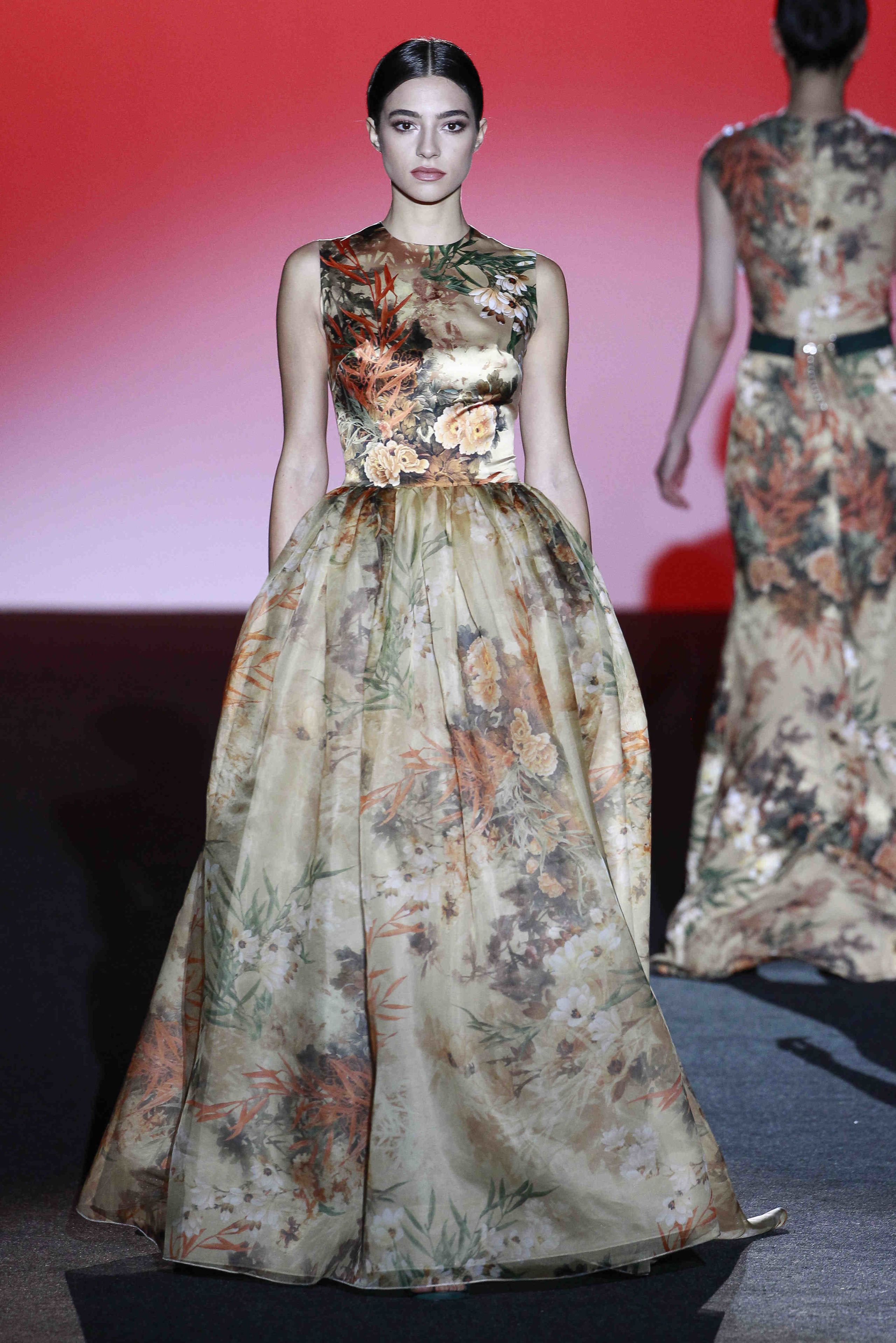 Clothing, Dress, Shoulder, Textile, Formal wear, Red, Gown, One-piece garment, Style, Pattern, 