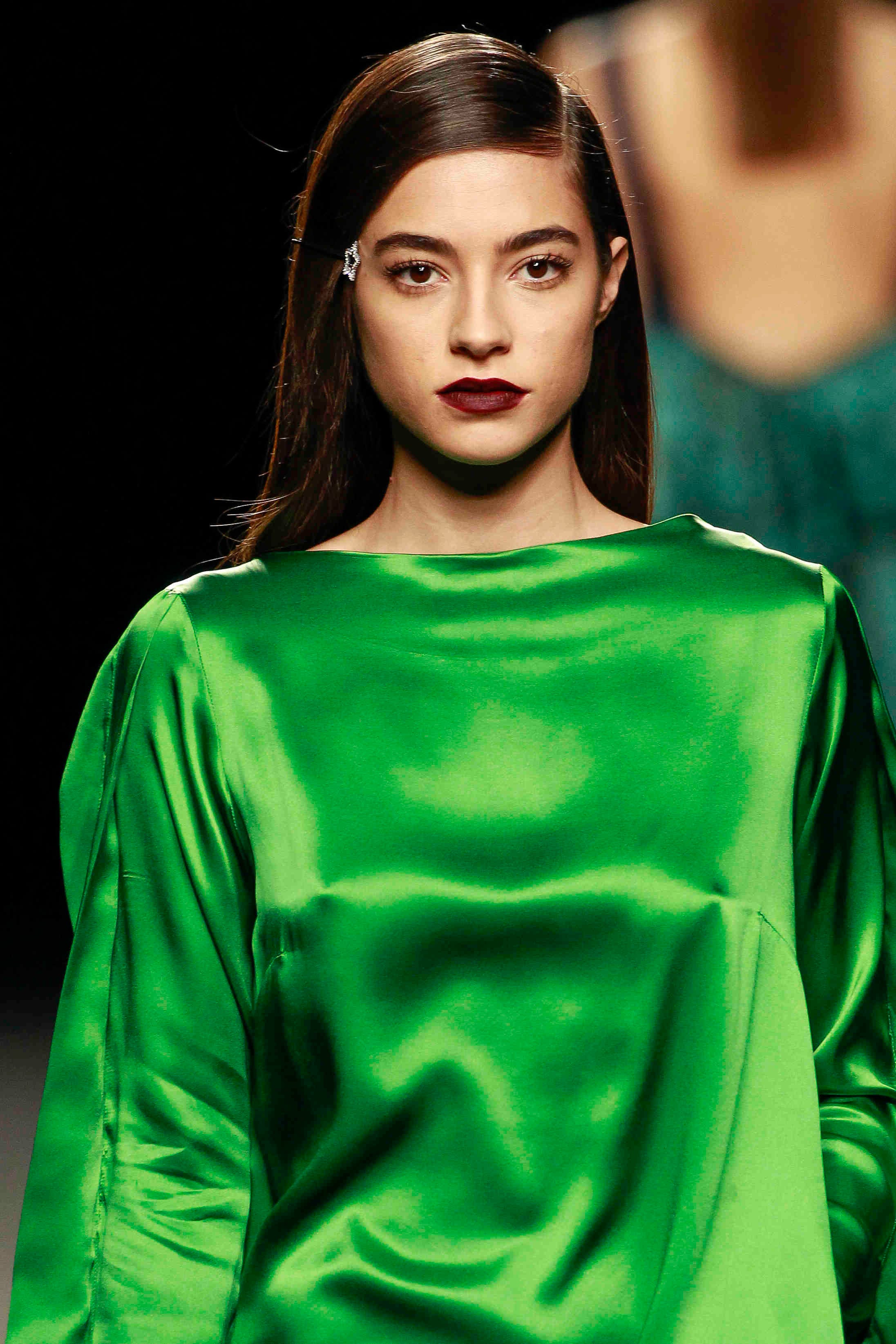 Lip, Green, Hairstyle, Sleeve, Style, Eyelash, Fashion model, Fashion, Youth, Beauty, 