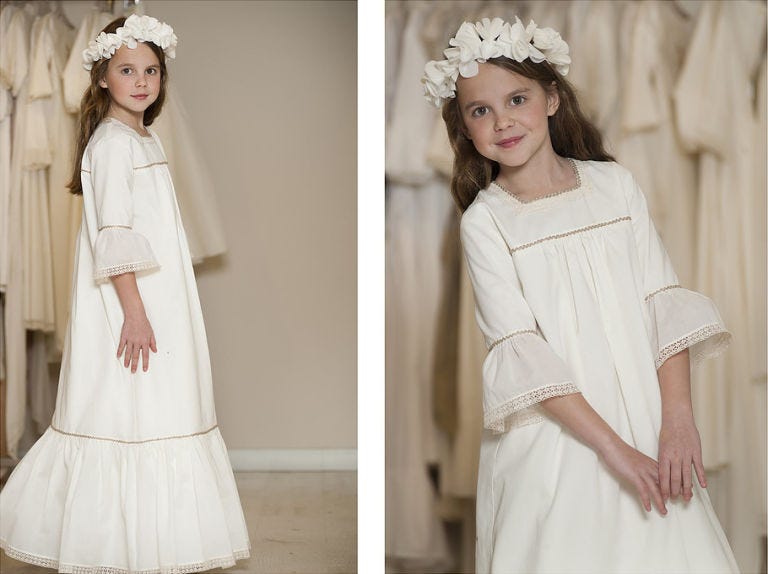 Clothing, White, Dress, Gown, Headpiece, Wedding dress, Lace, Hair accessory, Sleeve, Child, 