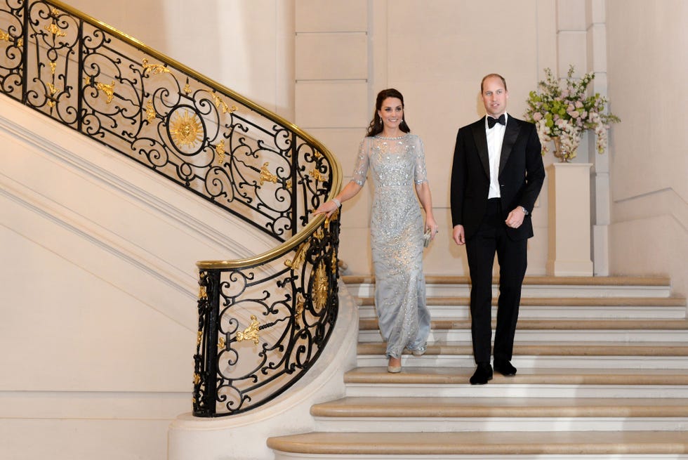 Photograph, Suit, Dress, Wedding dress, Formal wear, Yellow, Bride, Stairs, Gown, Ceremony, 