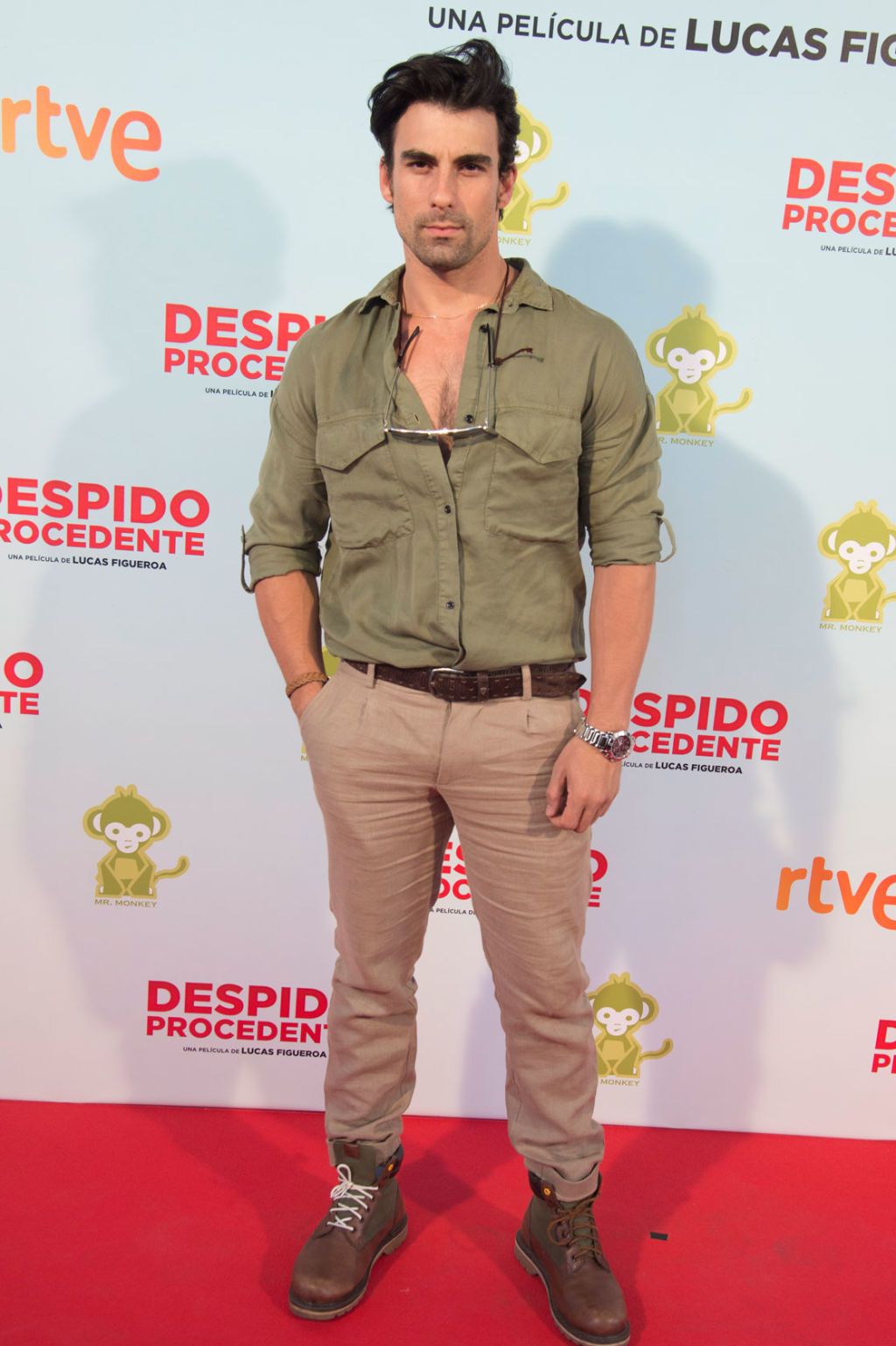 Footwear, Dress shirt, Shoe, Collar, Sleeve, Trousers, Shirt, Red, Khaki, Logo, 