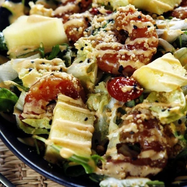 receta ensalada de piña y langostinos teriyaki