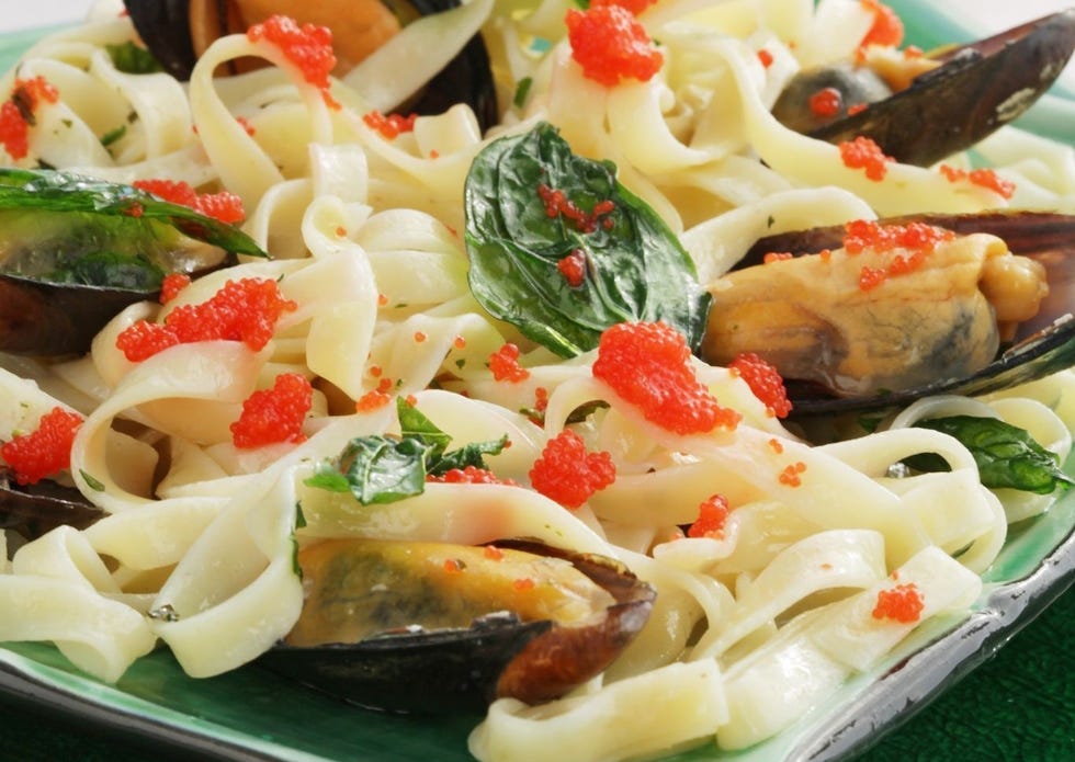 receta papardellle con mejillones y huevas de salmón