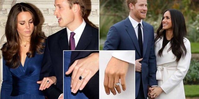 Los príncipes Guillermo y Enrique con Kate Middleton y Meghan Markle en el anuncio de su compromiso.