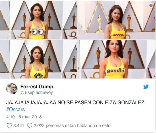 La actriz mexicana fue motivo de burla al estampar con diferentes motivos su vestido amarillo