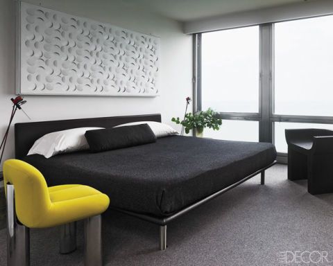 Room, Interior design, Floor, Wall, Furniture, Flooring, Black, Grey, Bed, Bedroom, 