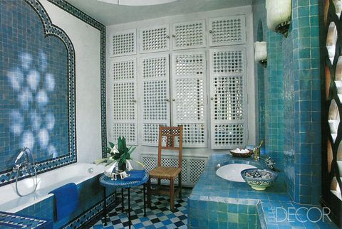 Tile, Room, Blue, Property, Bathroom, Interior design, Building, Turquoise, Wall, Architecture, 